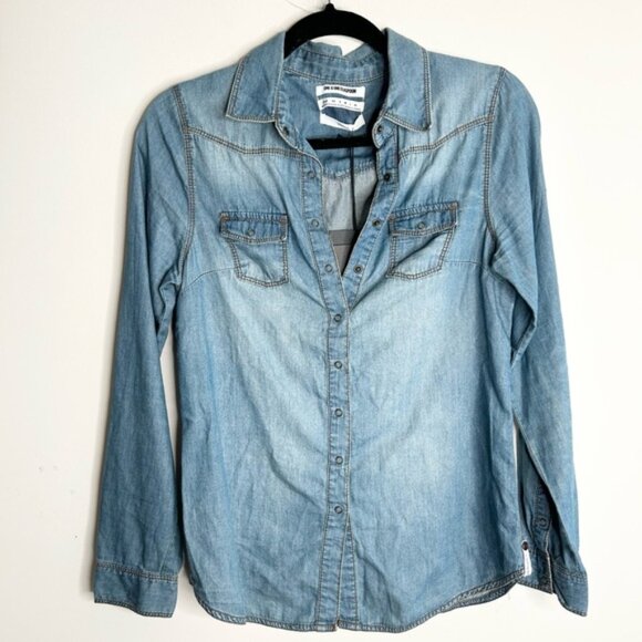 Free People One Teaspoon Denim Button Shirt Chambray Vintage Jean Western - Picture 4 of 12